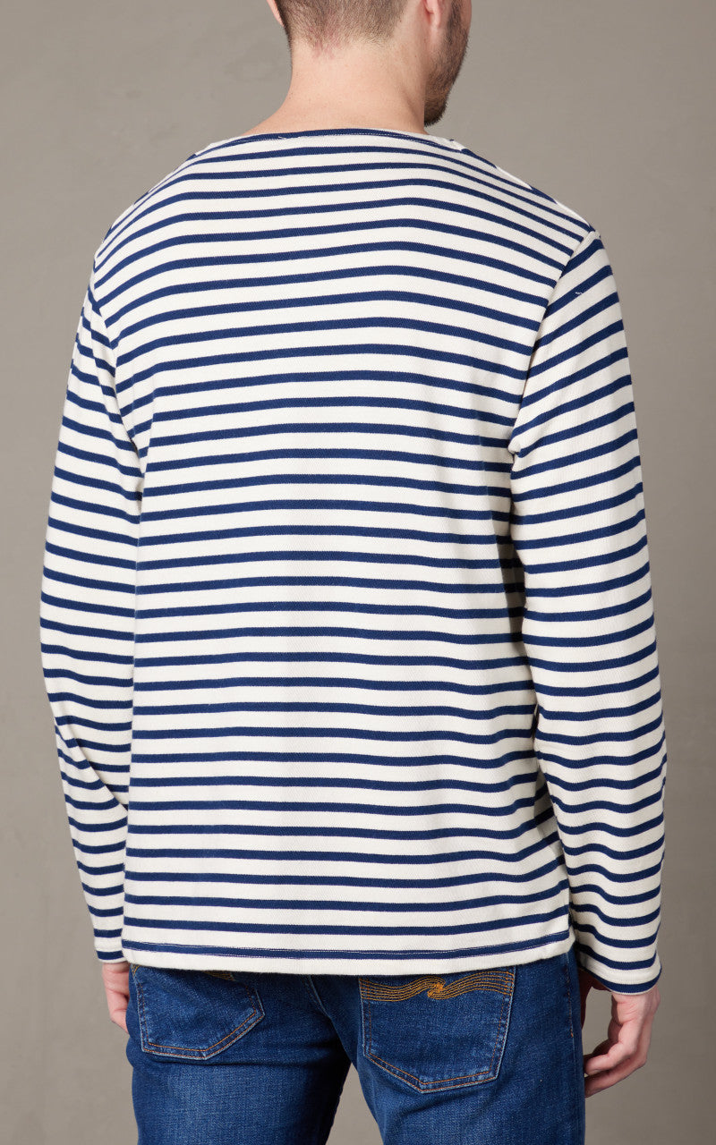 Nudie Jeans Charles Stripe LS T-Shirt Offwhite/Blue