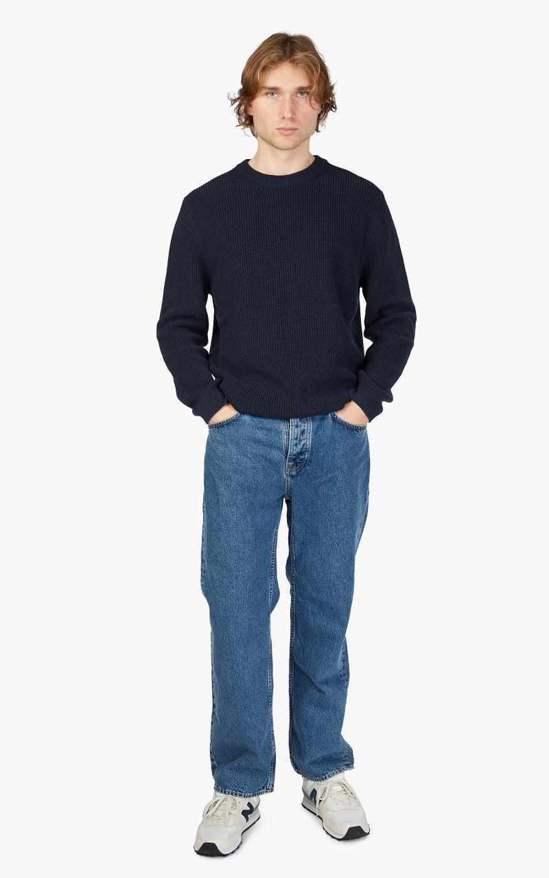 Nudie Jeans August Rib Wool Sweater Navy