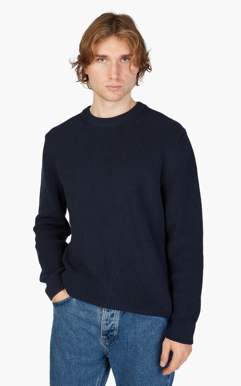 Nudie Jeans August Rib Wool Sweater Navy