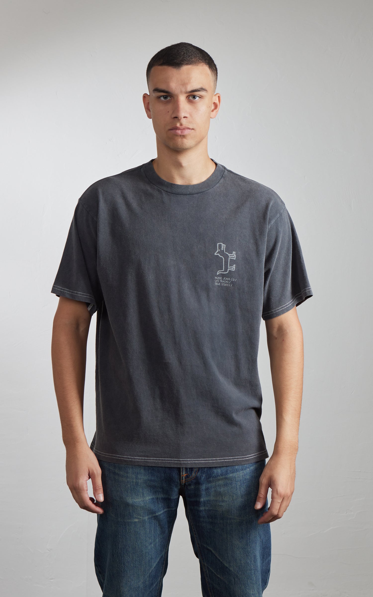 Nudie Jeans Koffe Scratched Tracks T-Shirt Antracite