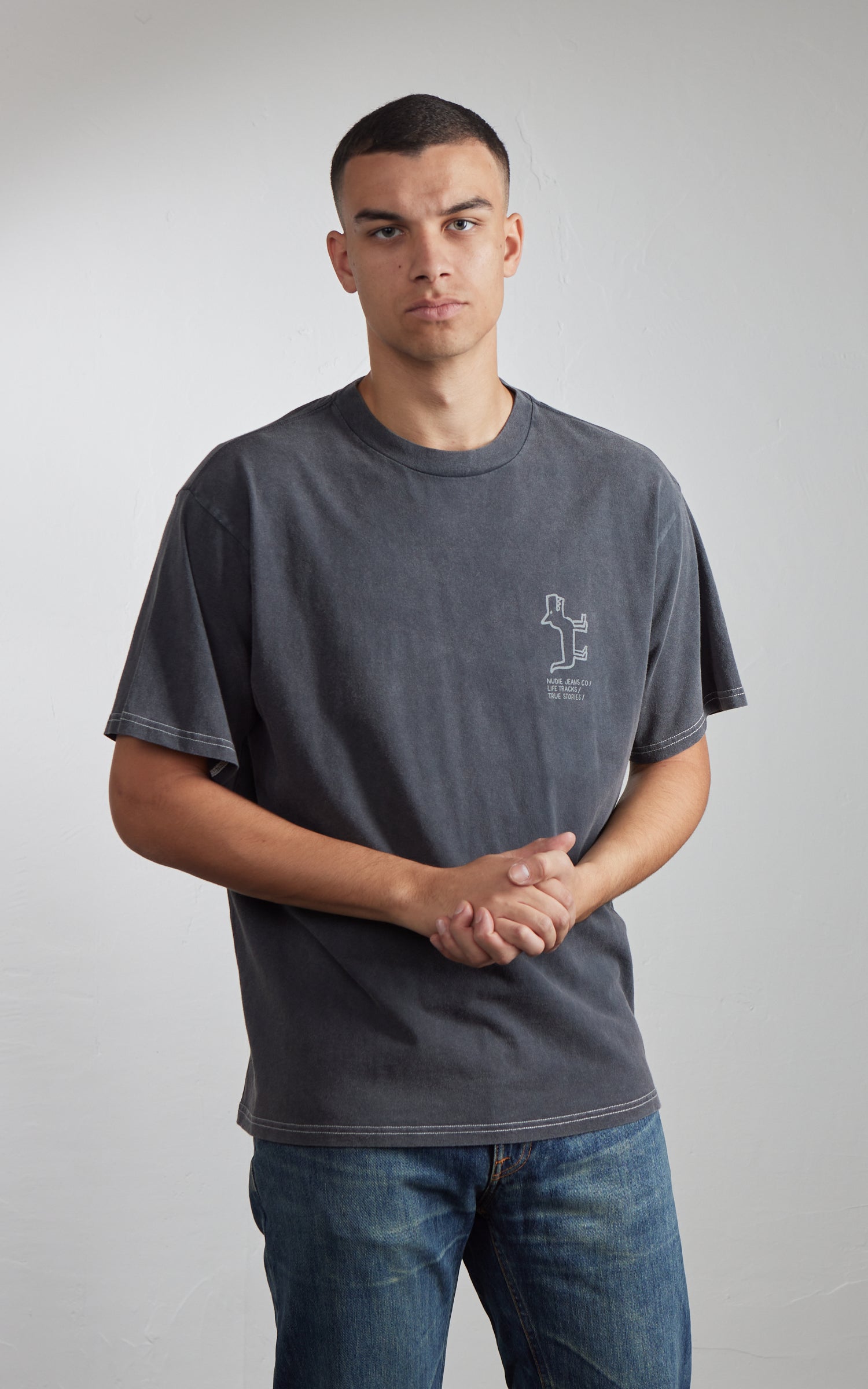 Nudie Jeans Koffe Scratched Tracks T-Shirt Antracite