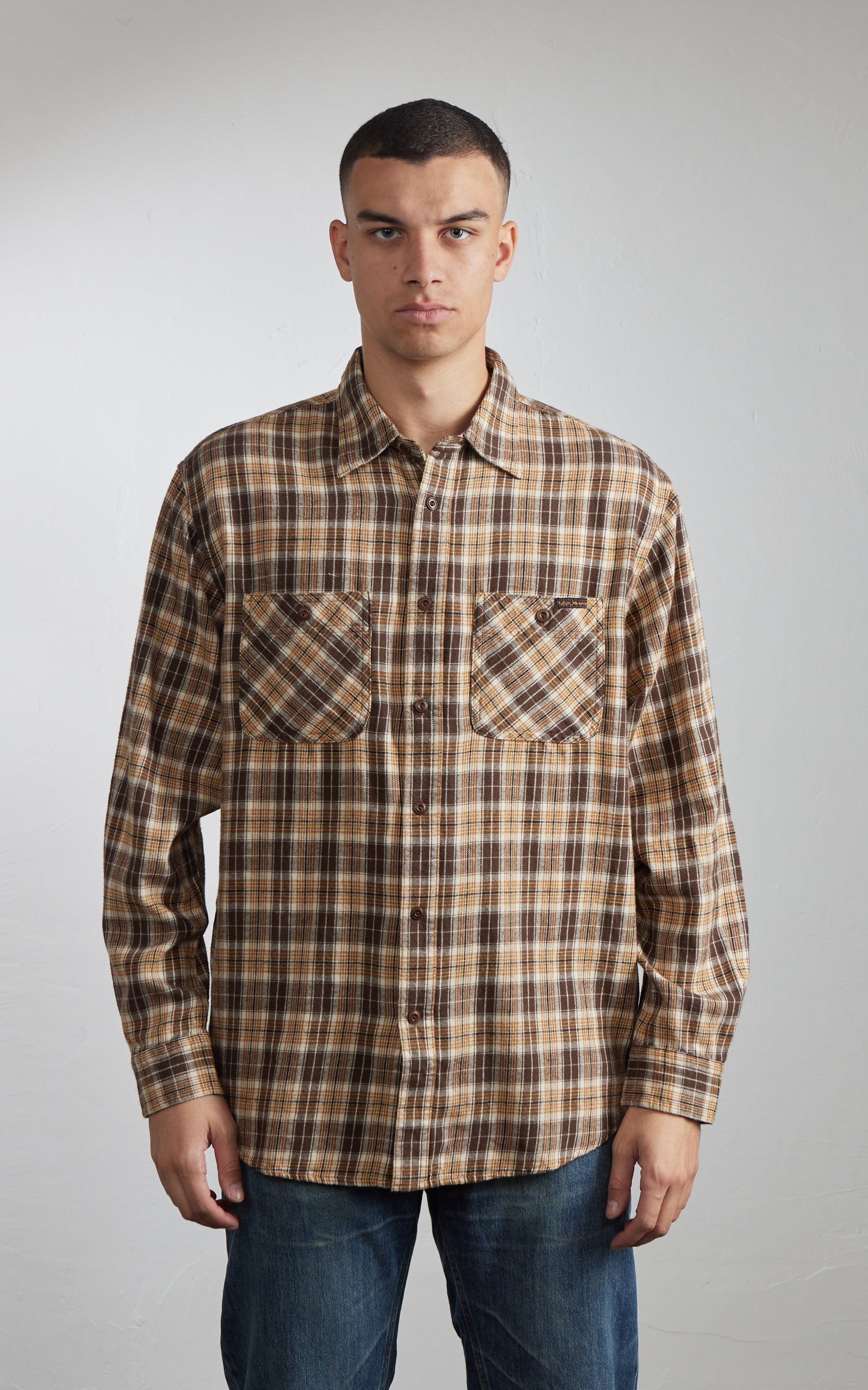 Nudie Jeans Julian Worker Shirt Check Brown
