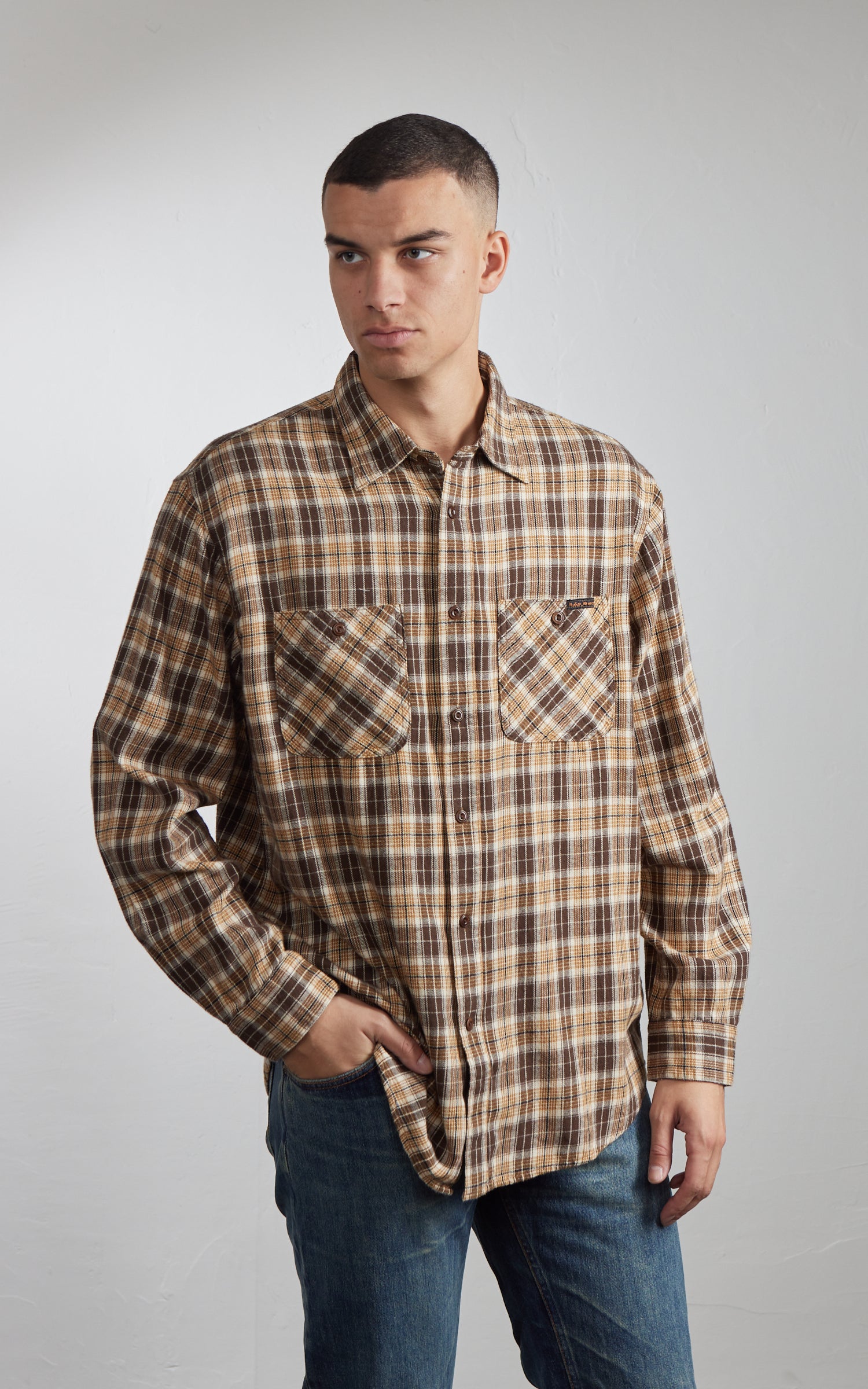 Nudie Jeans Julian Worker Shirt Check Brown