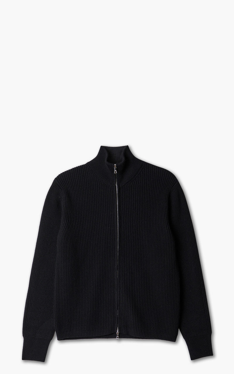Officine Generale Full Zip Knit Eng Rib Merino Wool Black