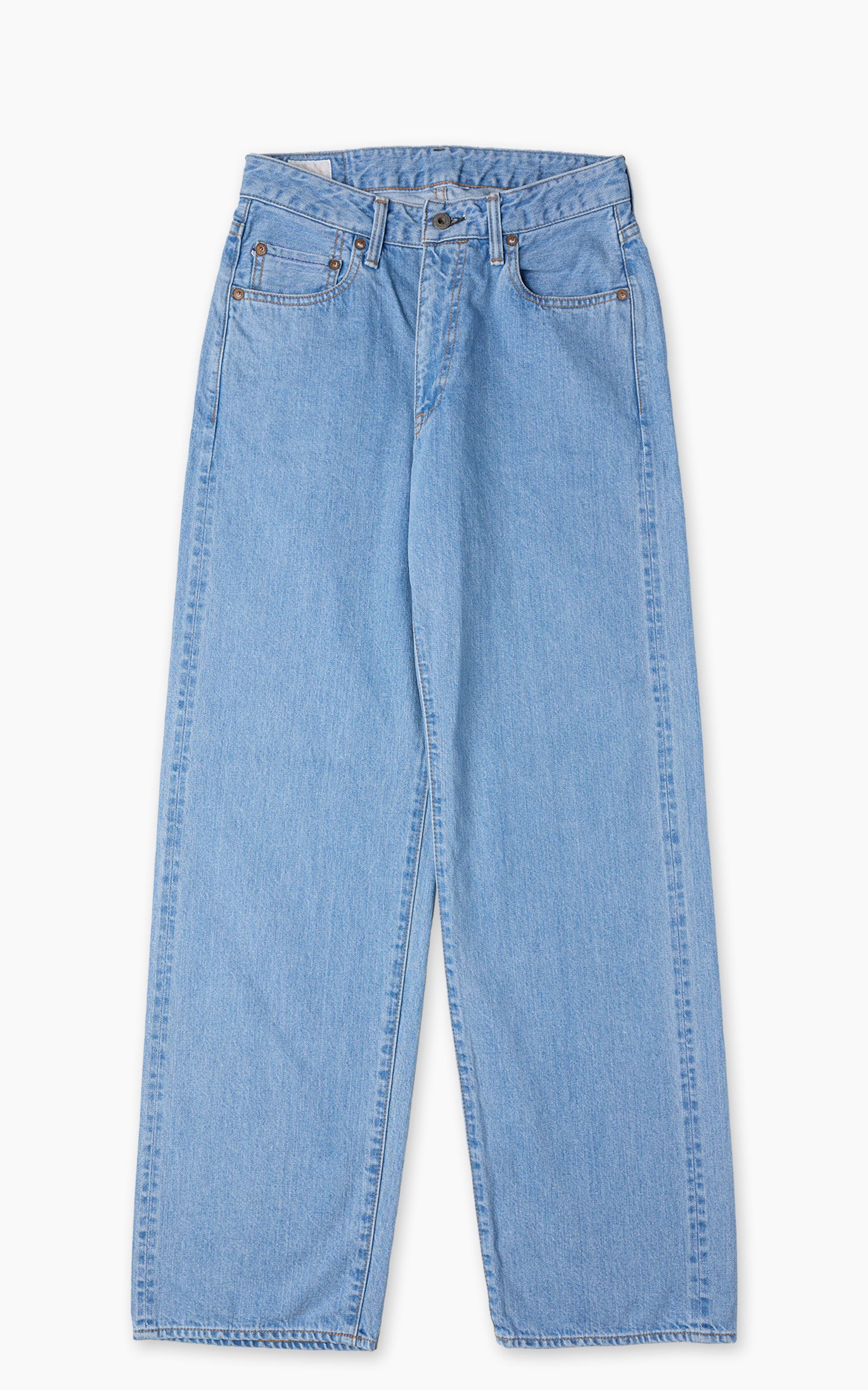 ONI Denim L720-12Z Bio Stone Bleach Ladies Wide Straight Selvedge Denim Indigo 12oz