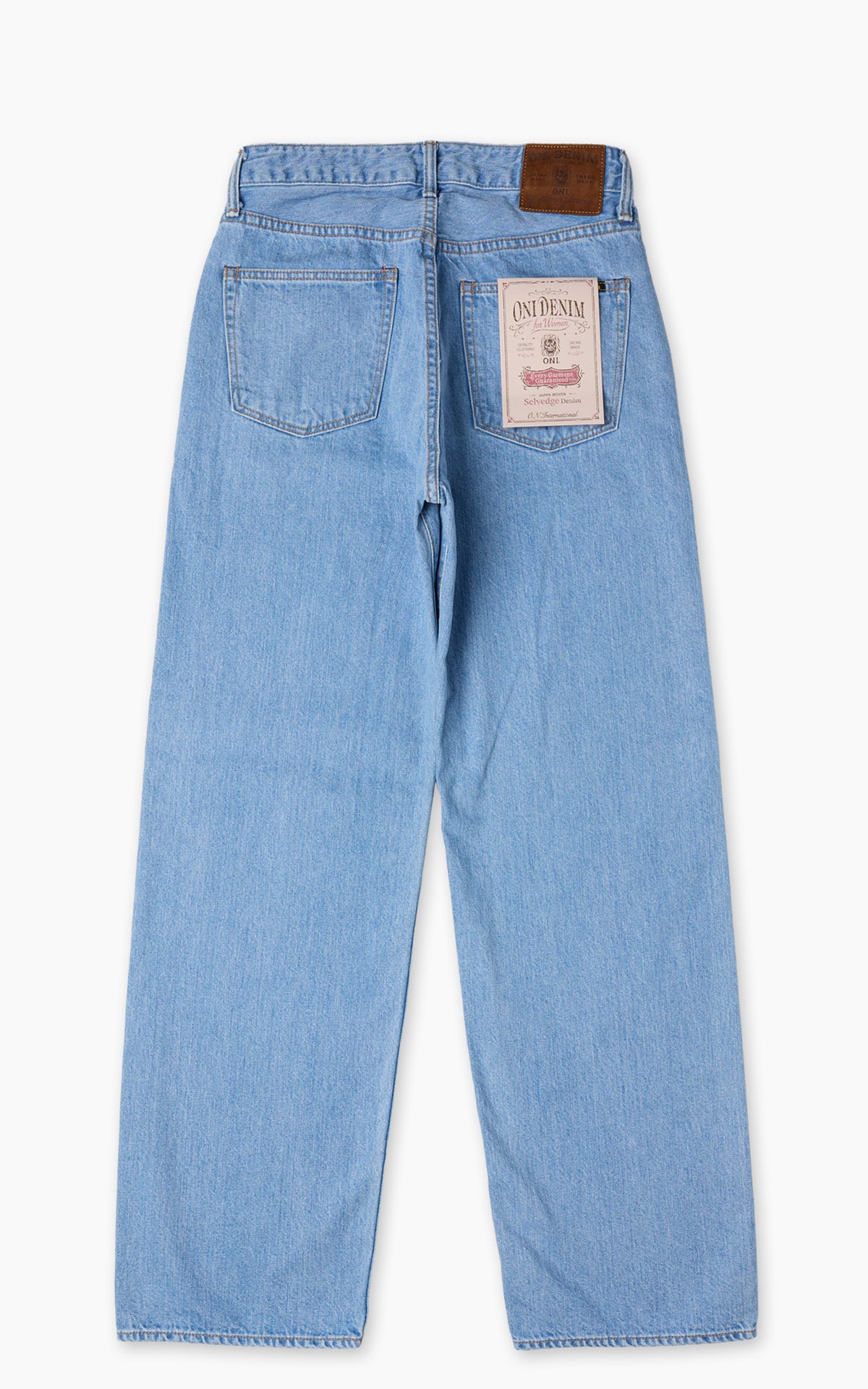ONI Denim L720-12Z Bio Stone Bleach Ladies Wide Straight Selvedge Denim Indigo 12oz
