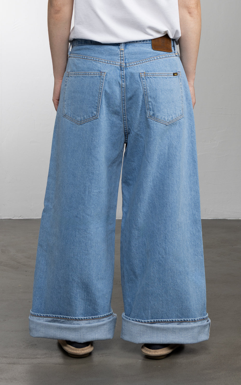ONI Denim L722-12Z Bio Stone Bleach Ladies Super Wide Straight Selvedge Denim Indigo 12oz