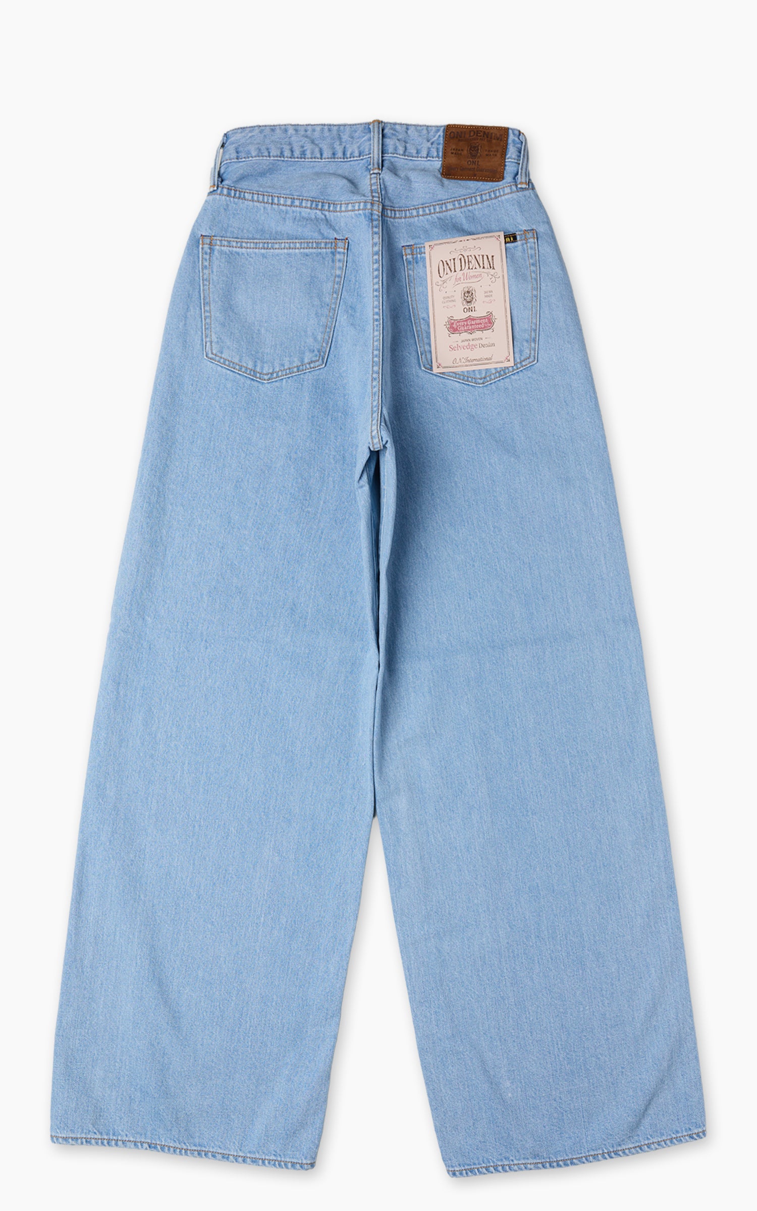 ONI Denim L722-12Z Bio Stone Bleach Ladies Super Wide Straight Selvedge Denim Indigo 12oz