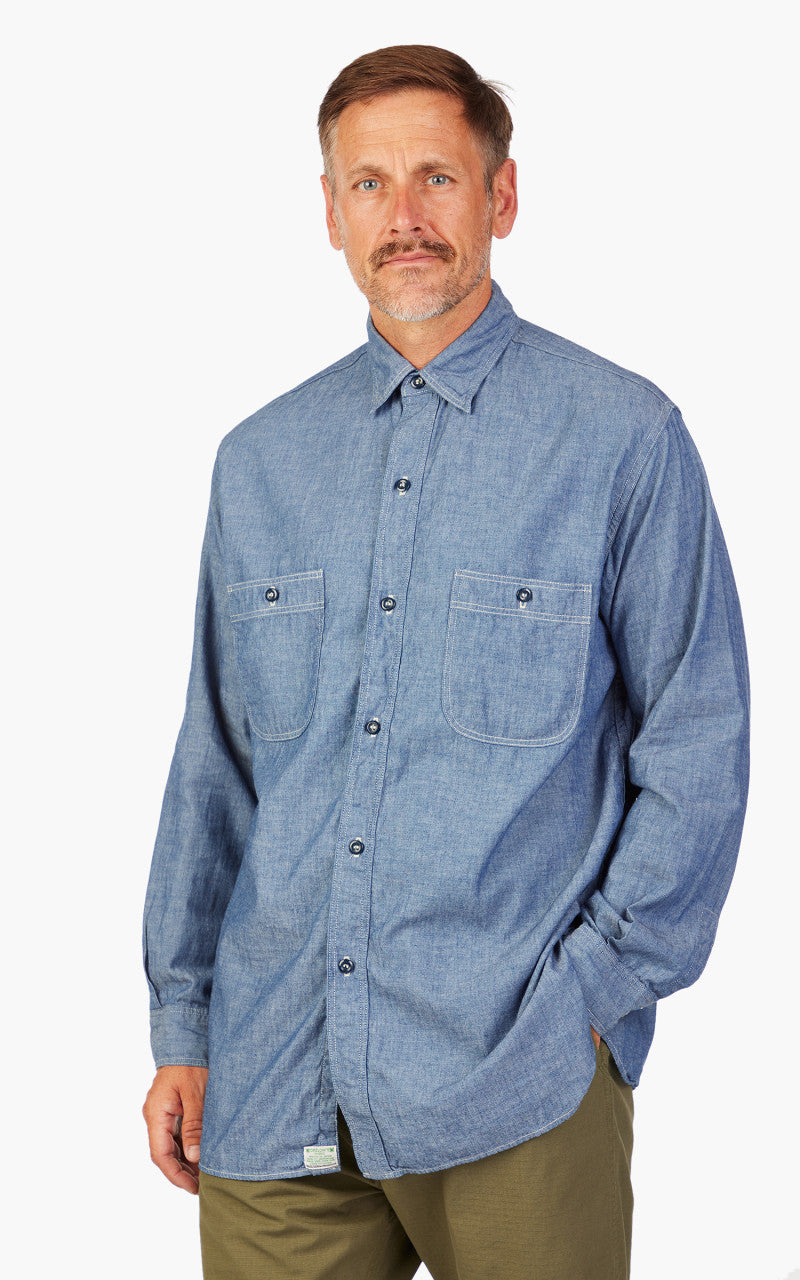 OrSlow Vintage Fit Chambray Work Shirt Blue