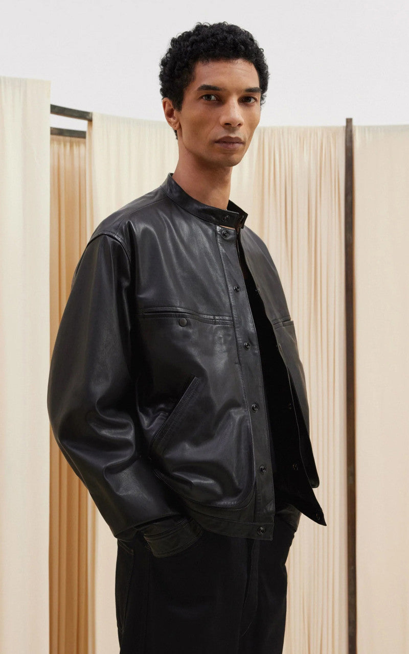 Lemaire Stand Collar Blouson Soft Nappa Leather Black