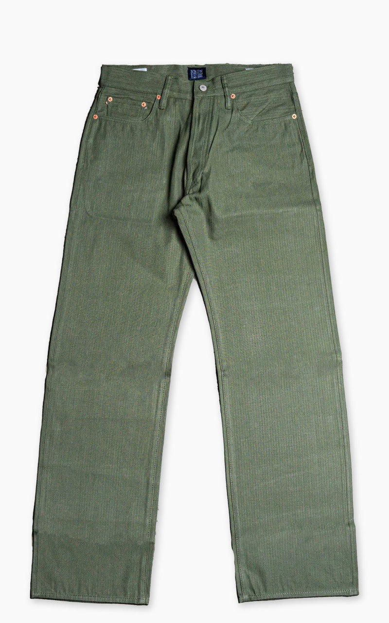 NBDN Ogre Herringbone Selvedge 5-Pocket Jeans Olive Green 15.5oz