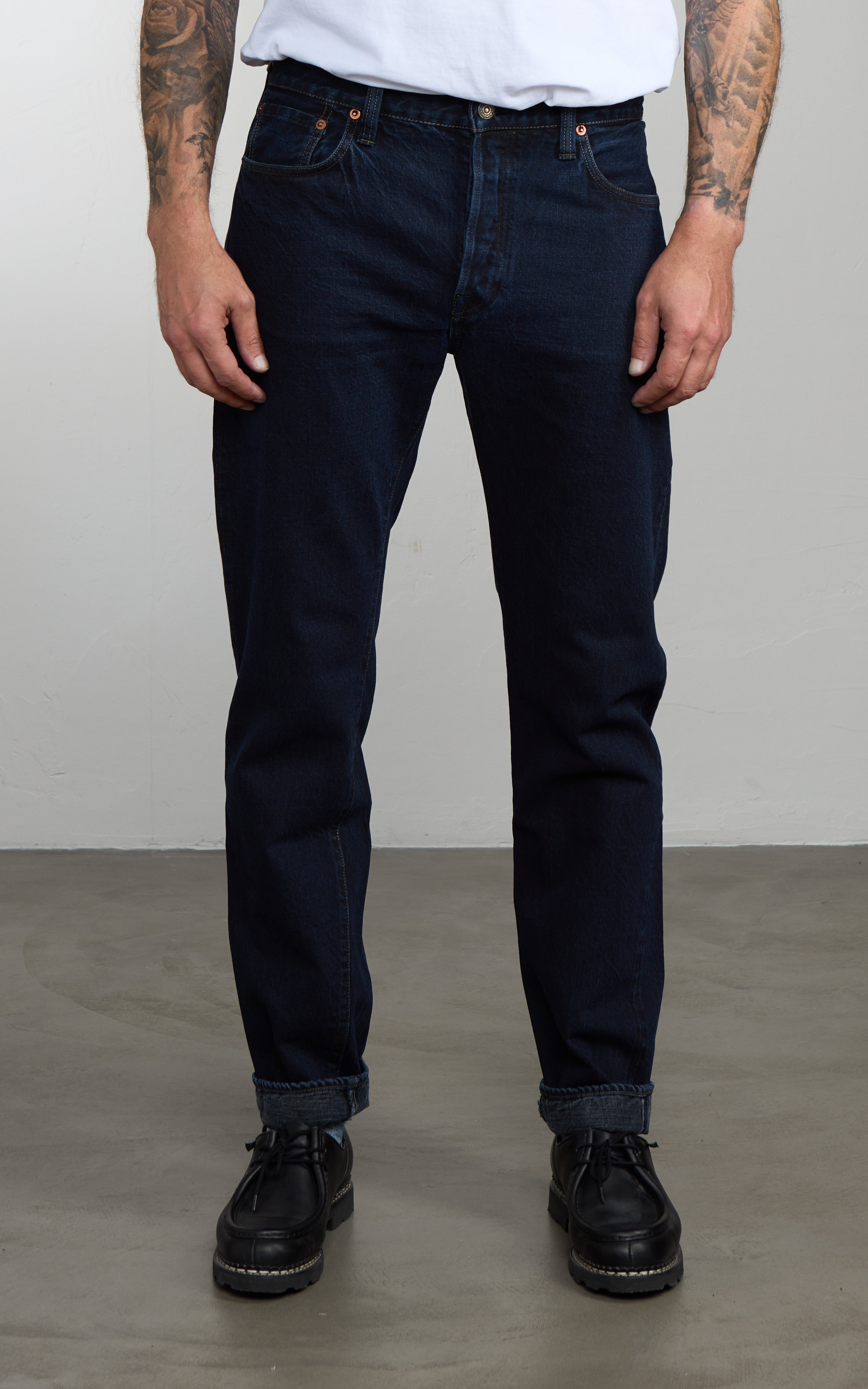 108羅漢    黒檀 Omoto Denim 0815 Loose Fit Jeans Selvedge Charcoal Dyed