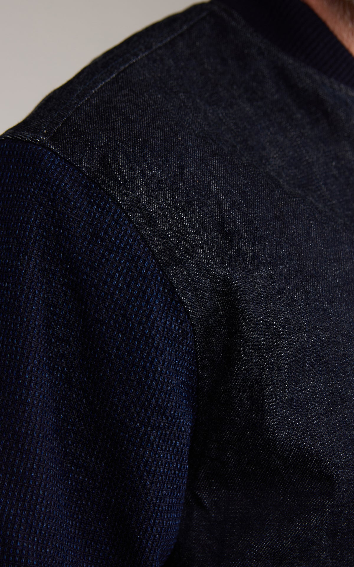 Omoto Denim 3925 Varsity Jacket Cube Sashiko Denim Indigo