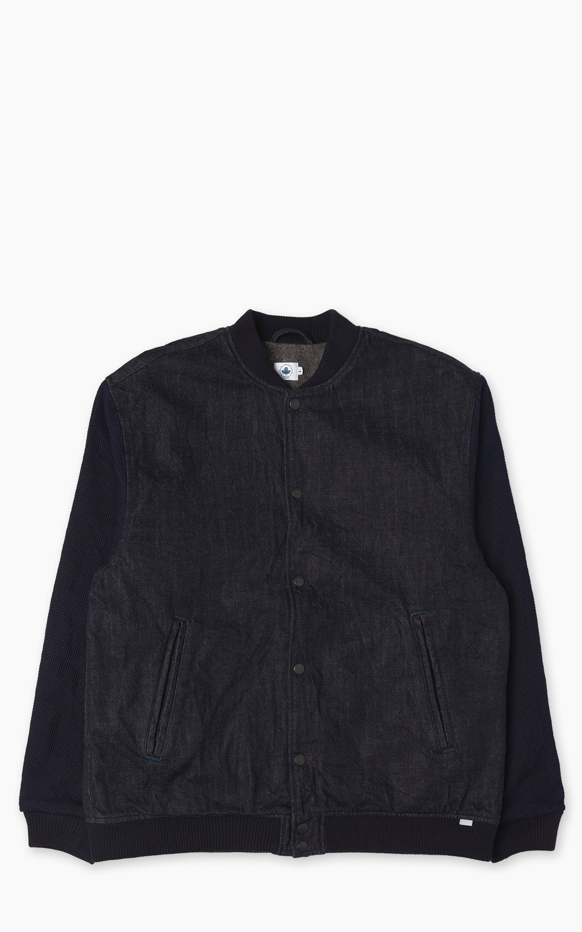 Omoto Denim 3925 Varsity Jacket Cube Sashiko Denim Indigo