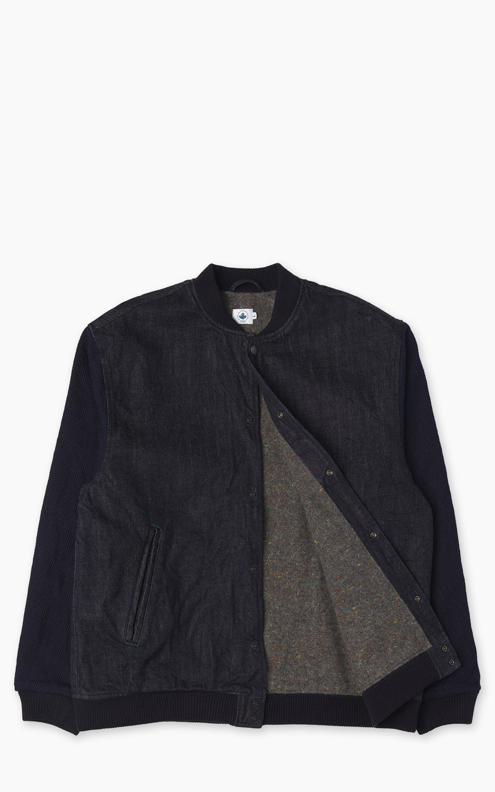 Omoto Denim 3925 Varsity Jacke Cube Sashiko Denim Indigo