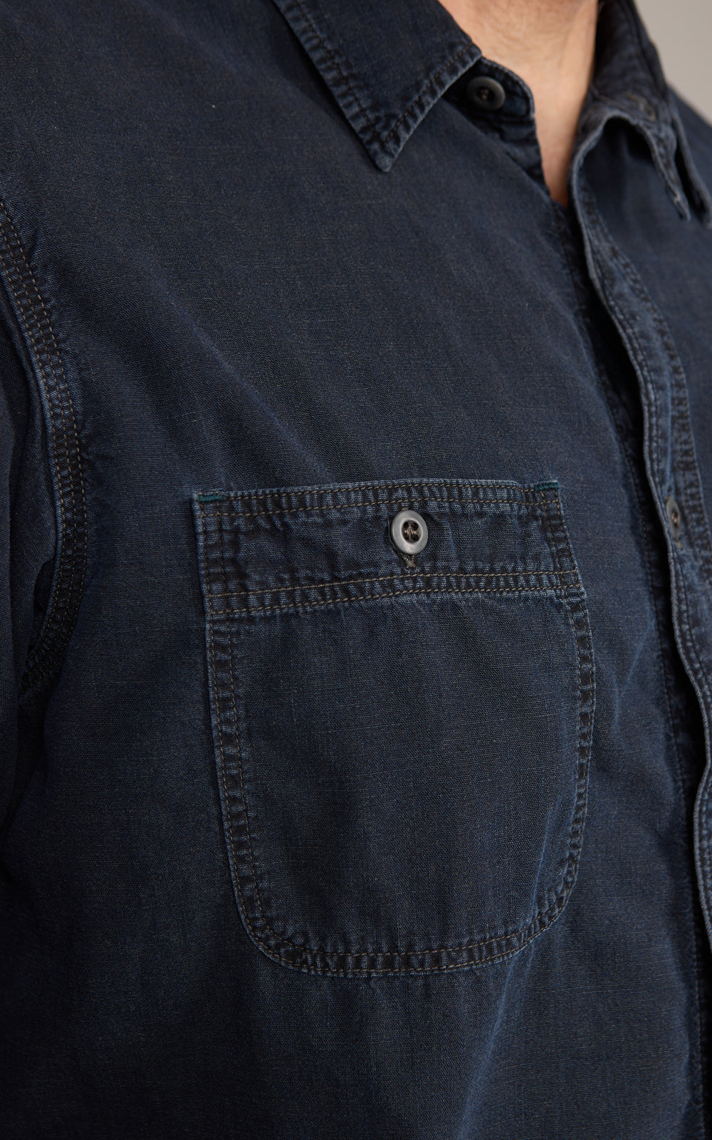 Omoto Denim 5017 High Density Chambray Work Shirt Charcoal Dyed