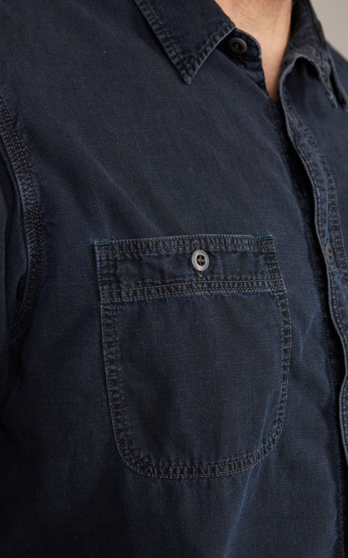 Omoto Denim 5017 High Density Chambray Work Shirt Charcoal Dyed