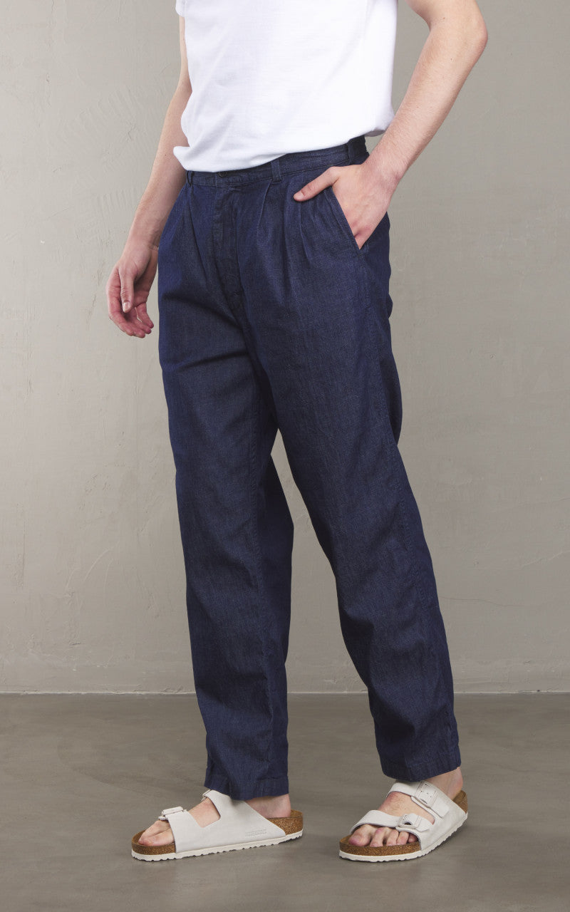 OrSlow Two Tuck Denim Wide Trousers Indigo