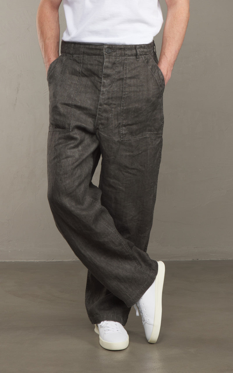 OrSlow Summer Fatigue Pants Sumi Dyed Linen Charcoal