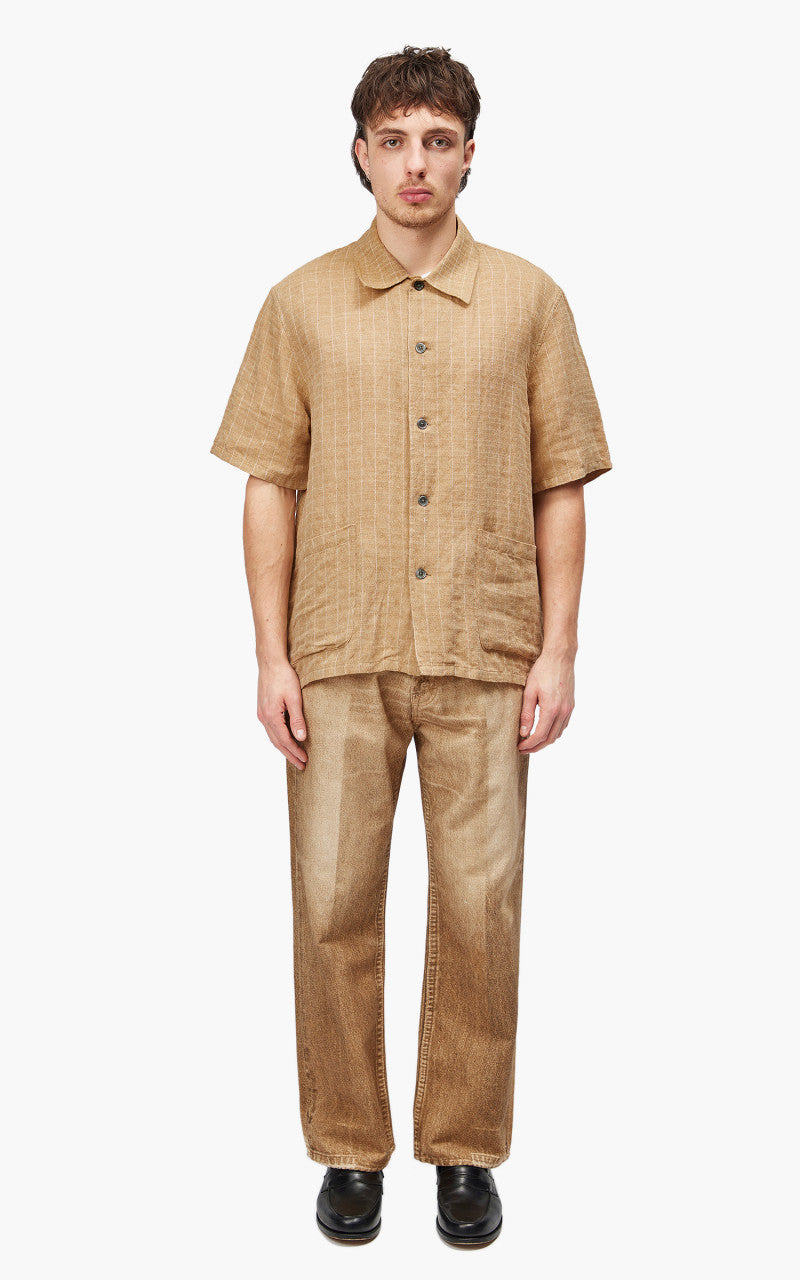 Our Legacy Elder Shirt Shortsleeve Oat Texan Pinstripe