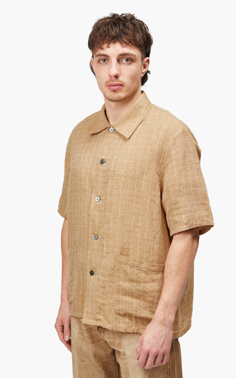 Our Legacy Elder Shirt Shortsleeve Oat Texan Pinstripe