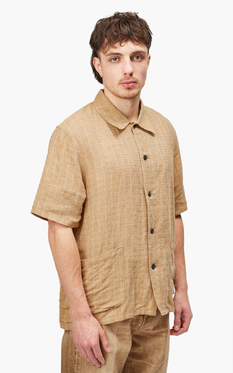 Our Legacy Elder Shirt Shortsleeve Oat Texan Pinstripe