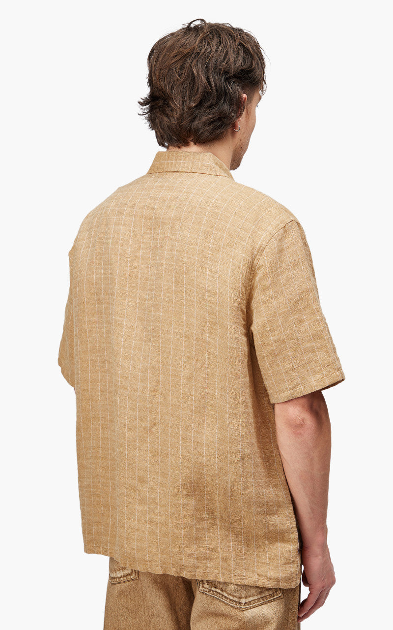 Our Legacy Elder Shirt Shortsleeve Oat Texan Pinstripe