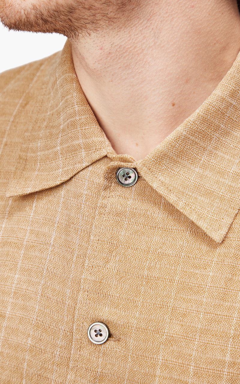 Our Legacy Elder Shirt Shortsleeve Oat Texan Pinstripe