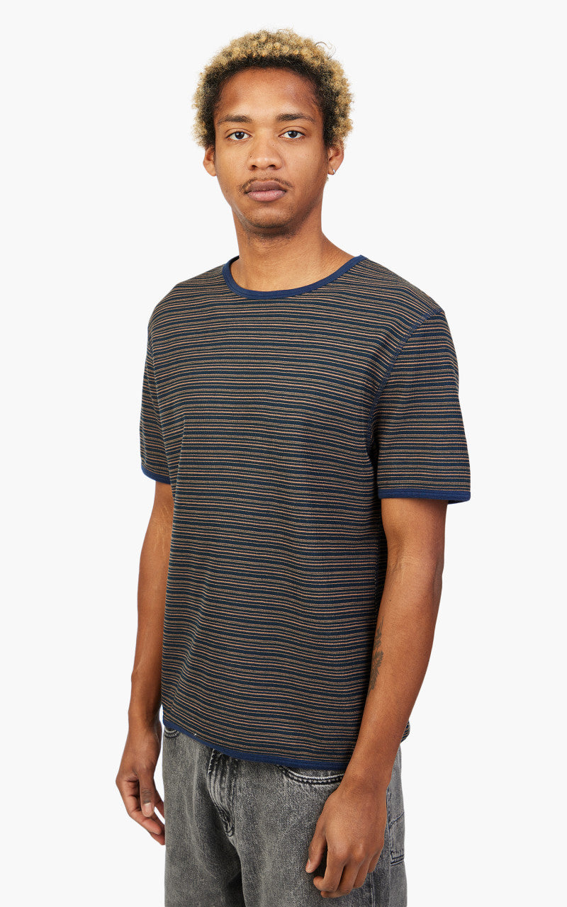 Our Legacy Tanker T-Shirt Navy/Brown Crepe Stripe