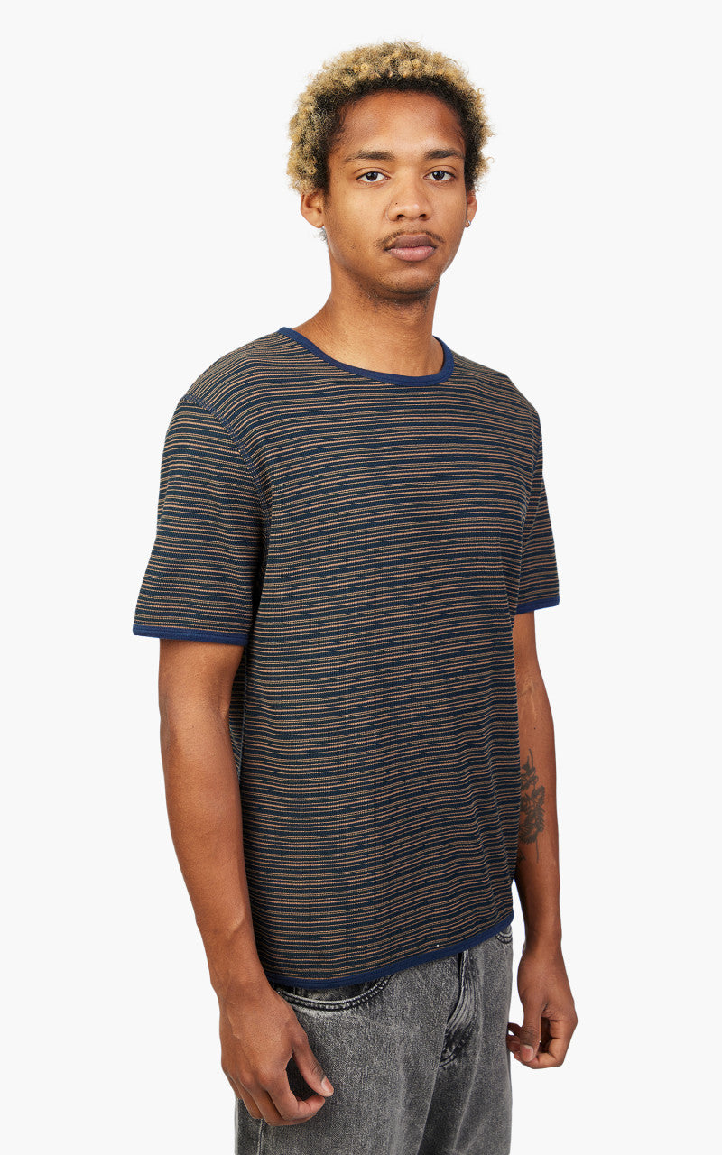 Our Legacy Tanker T-Shirt Navy/Brown Crepe Stripe