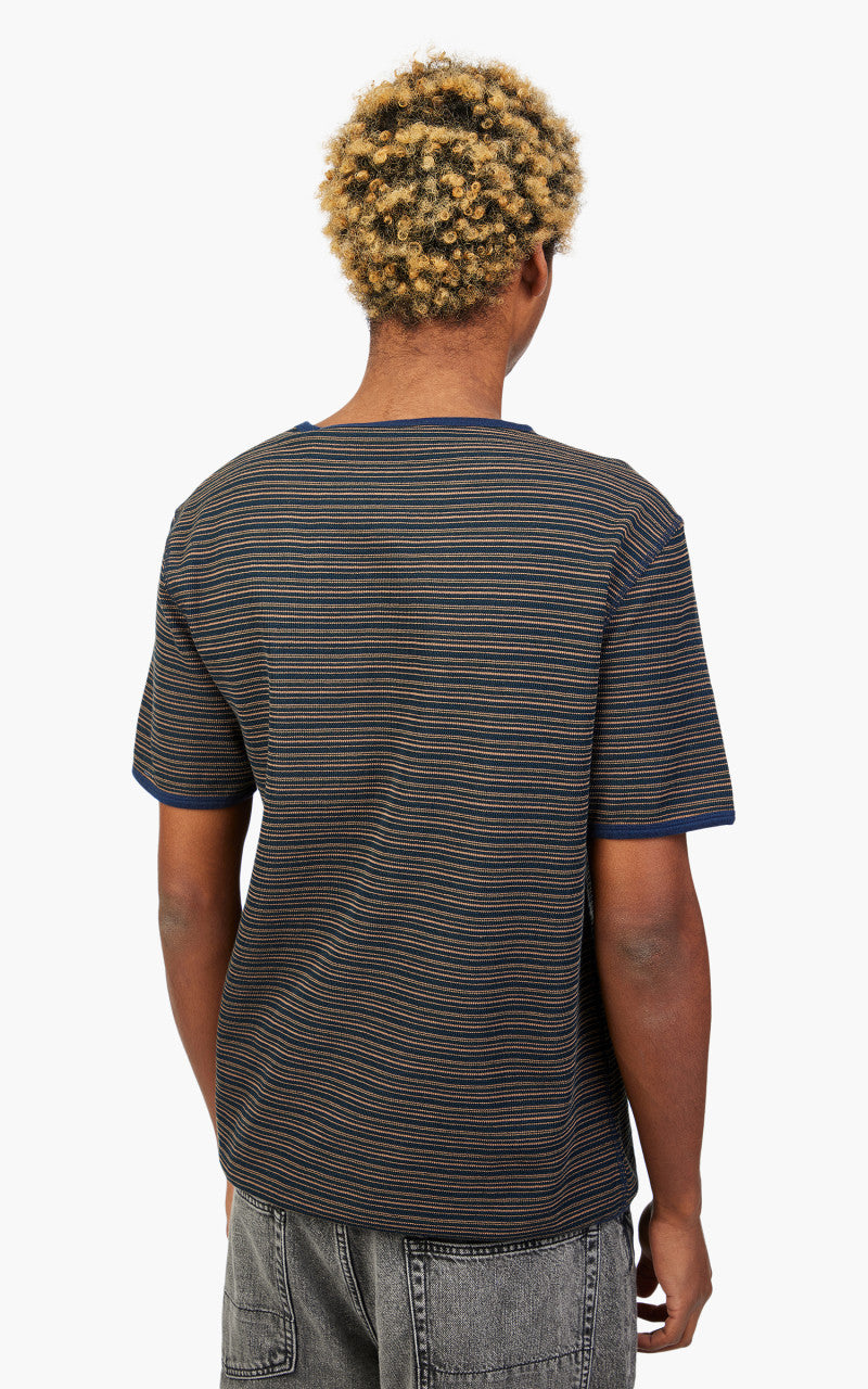 Our Legacy Tanker T-Shirt Navy/Brown Crepe Stripe