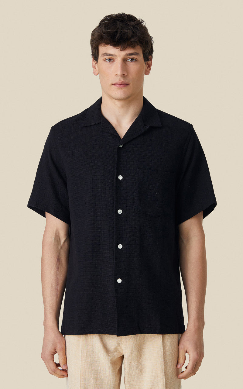 Portuguese Flannel Pique Camp Collar Shirt Black