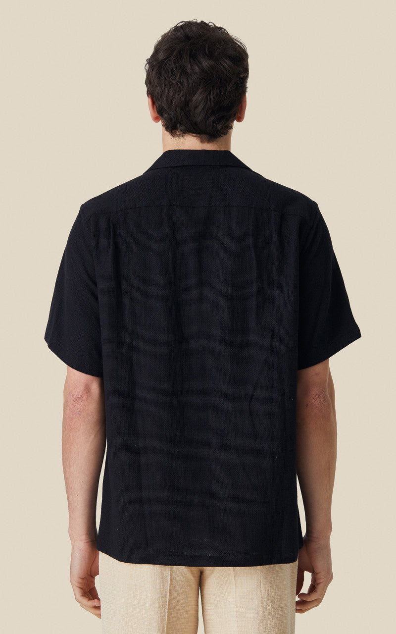 Portuguese Flannel Pique Camp Collar Shirt Black