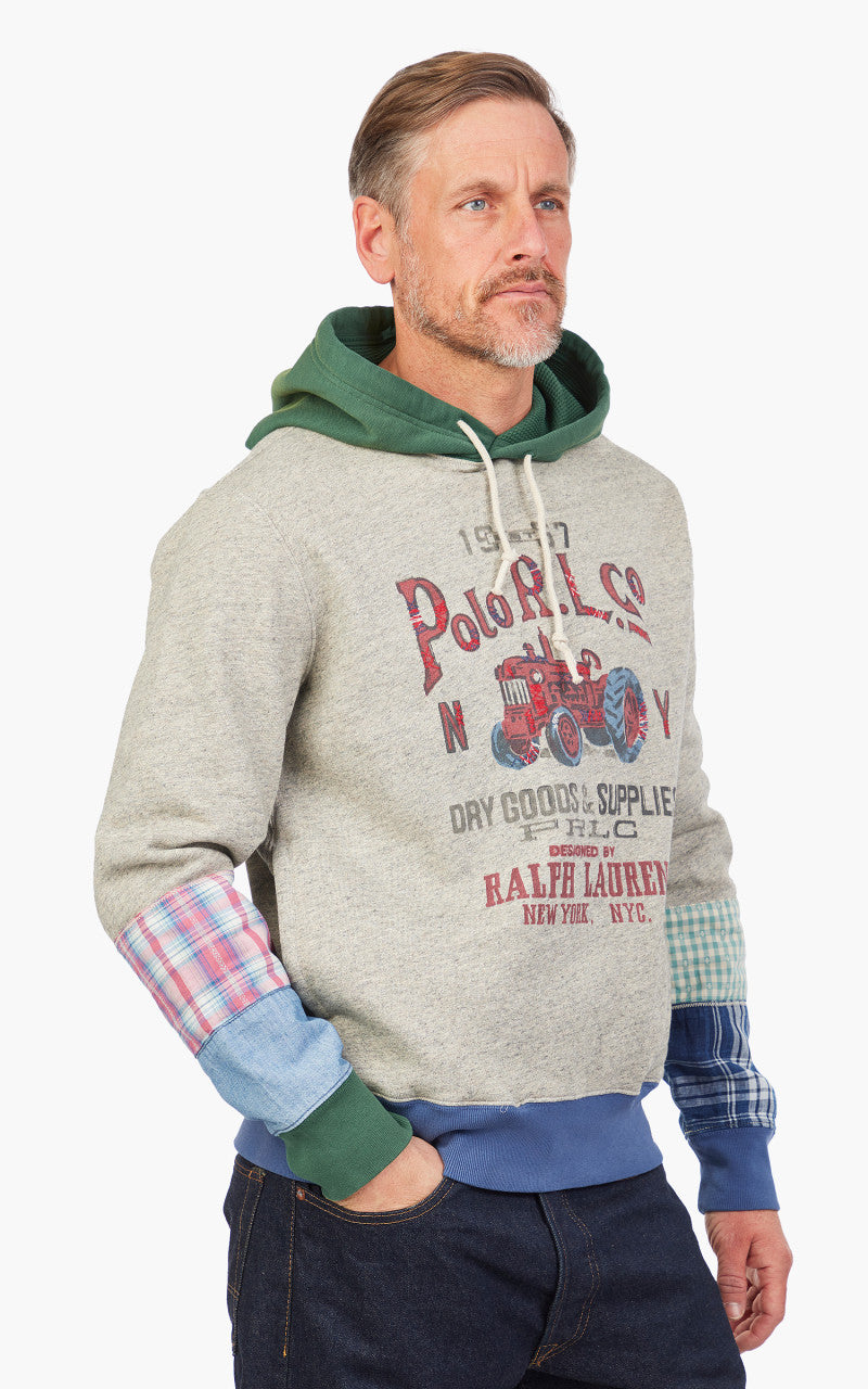 Polo Ralph Lauren Patchwork Graphic Fleece Hoodie Grey