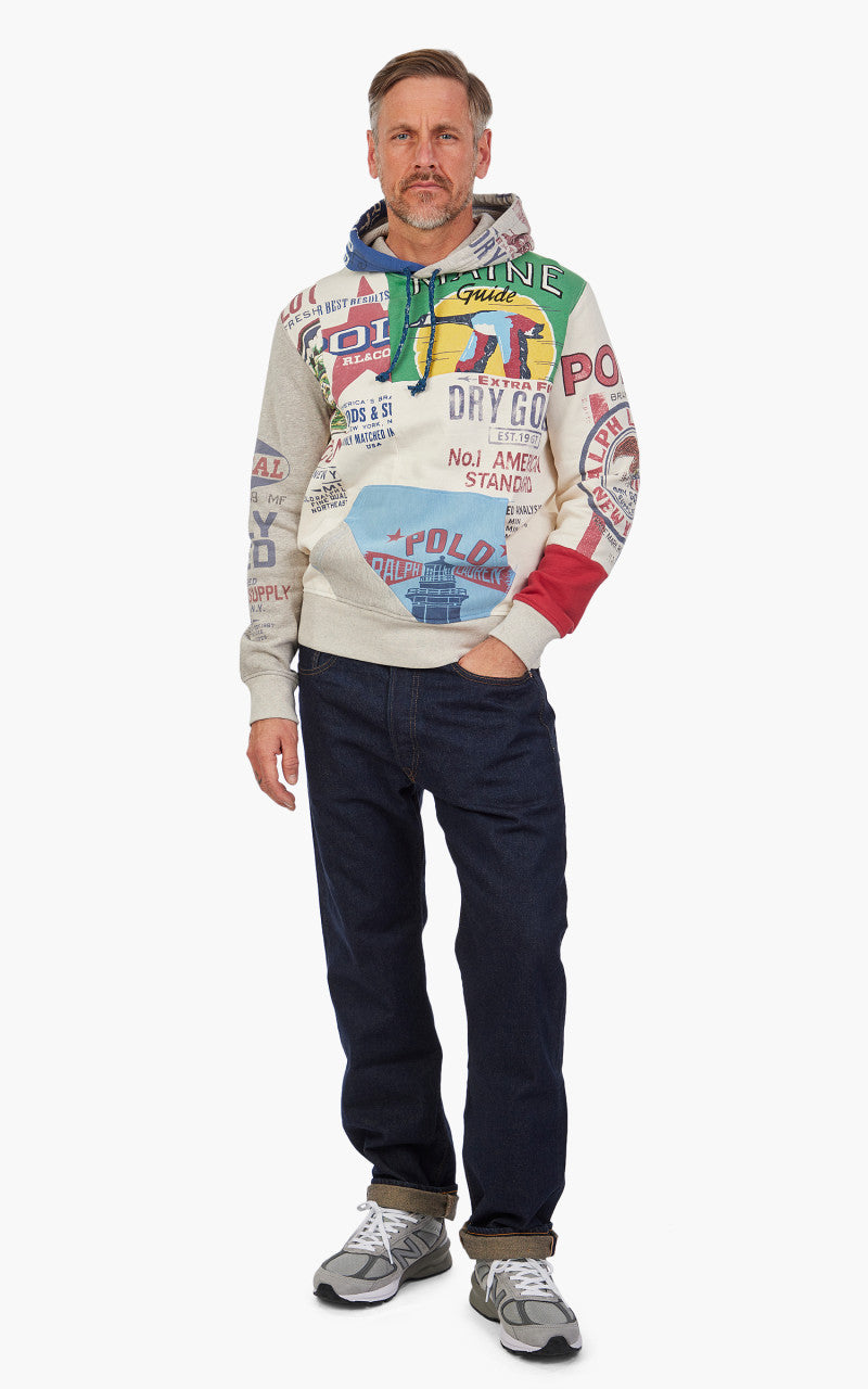Polo Ralph Lauren Patchwork Graphic Fleece Hoodie Deckwash White Multi