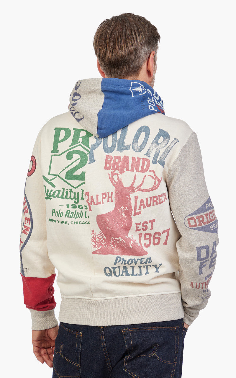 Polo Ralph Lauren Patchwork Graphic Fleece Hoodie Deckwash White Multi