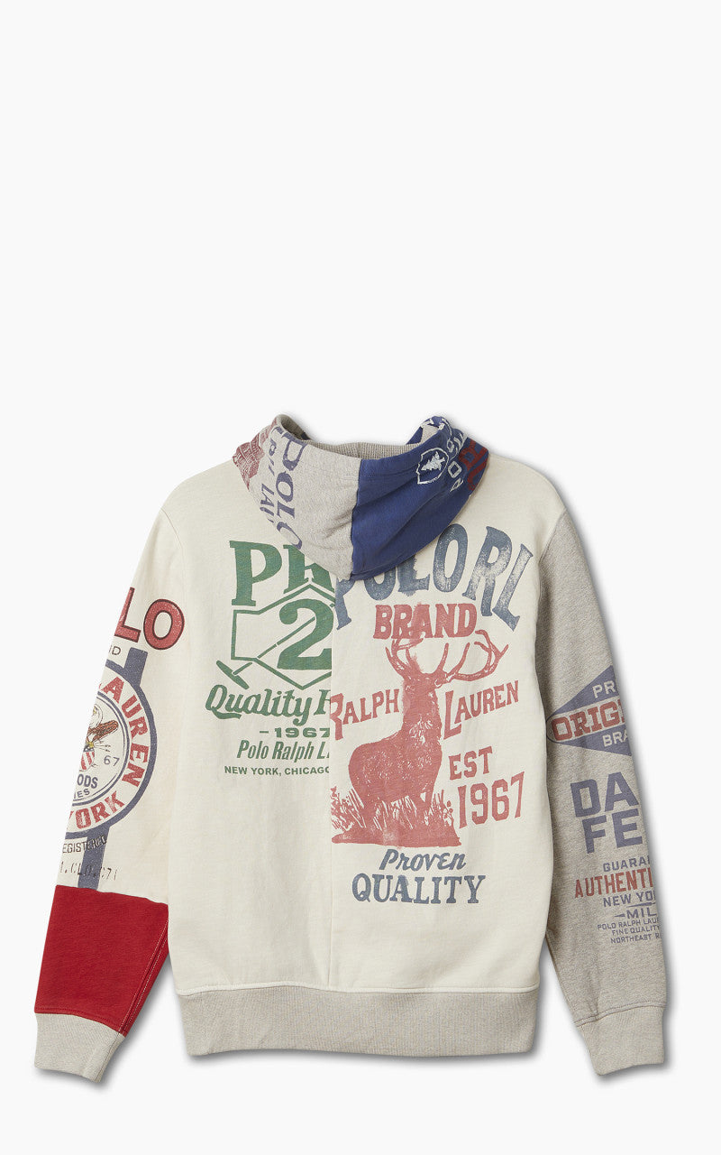 Polo Ralph Lauren Patchwork Graphic Fleece Hoodie Deckwash White Multi
