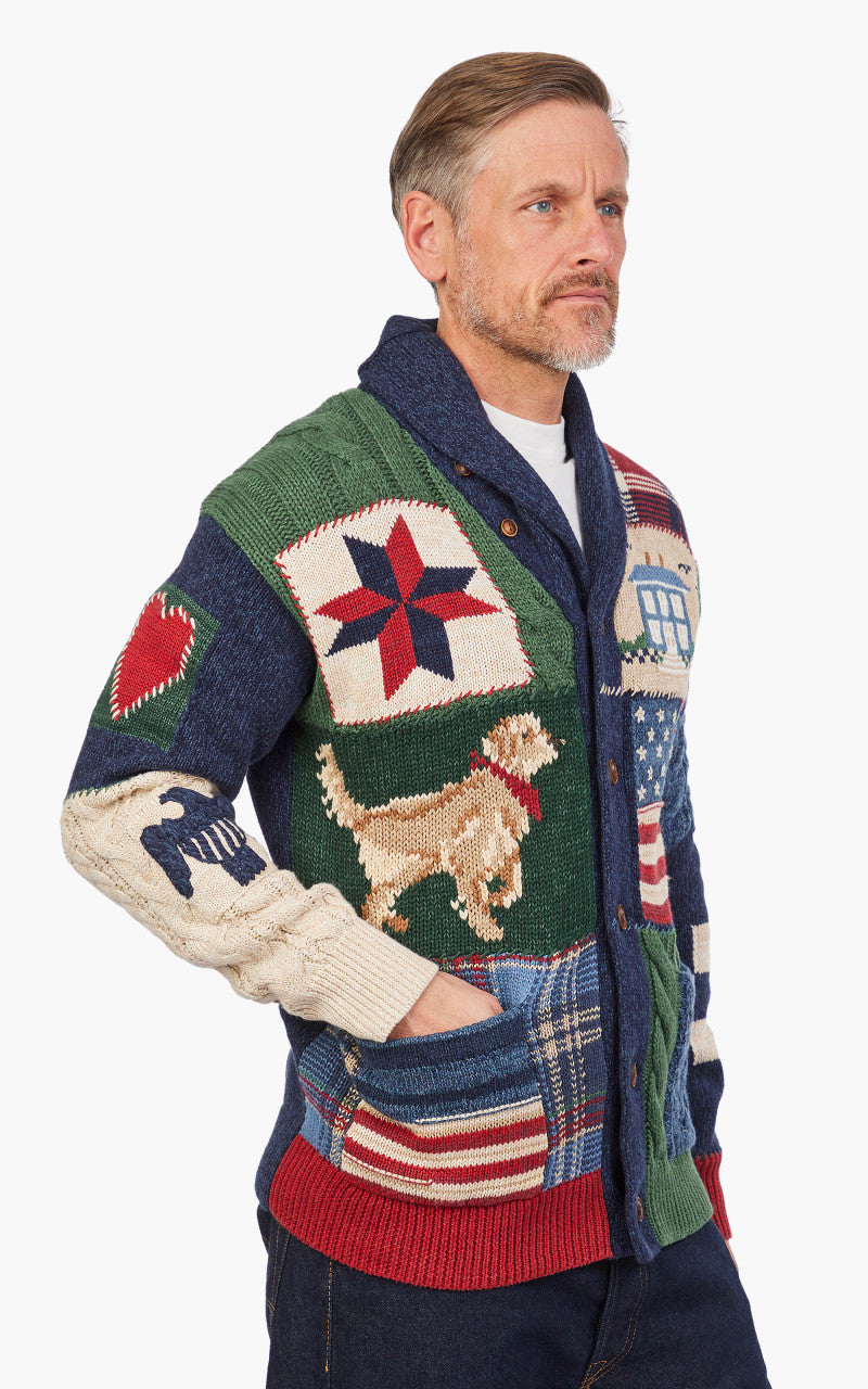 Polo Ralph Lauren Patchwork Shawl Cardigan Clay Tan Multi