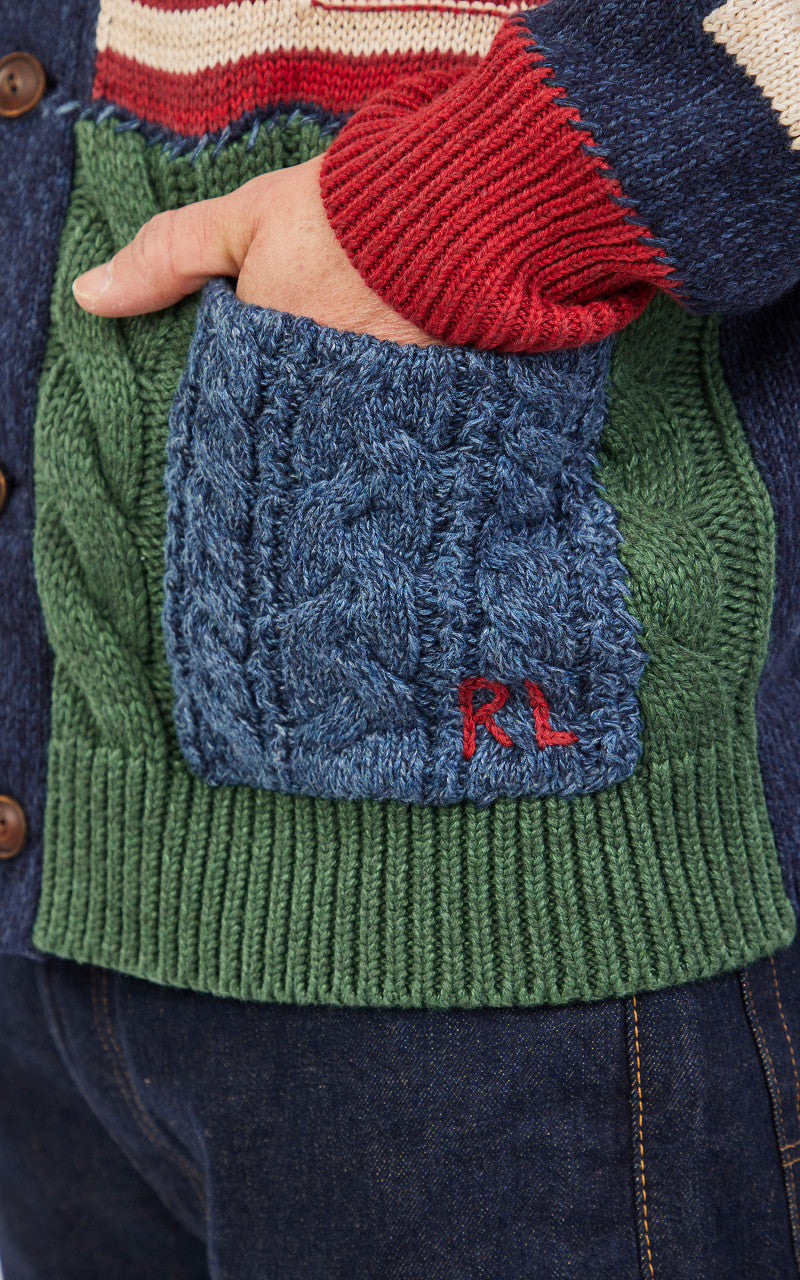 Polo Ralph Lauren Patchwork Shawl Cardigan Clay Tan Multi