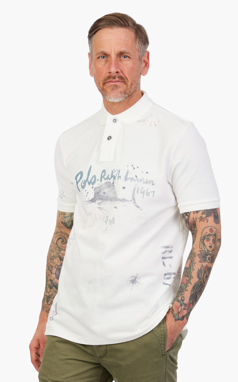 Polo Ralph Lauren Classic Fit Mesh Graphic Polo Shirt White