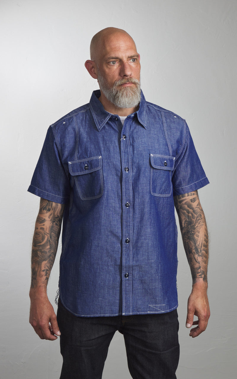 Pherrow’s 770WSS Short Sleeve Chambray Work Shirt Blue