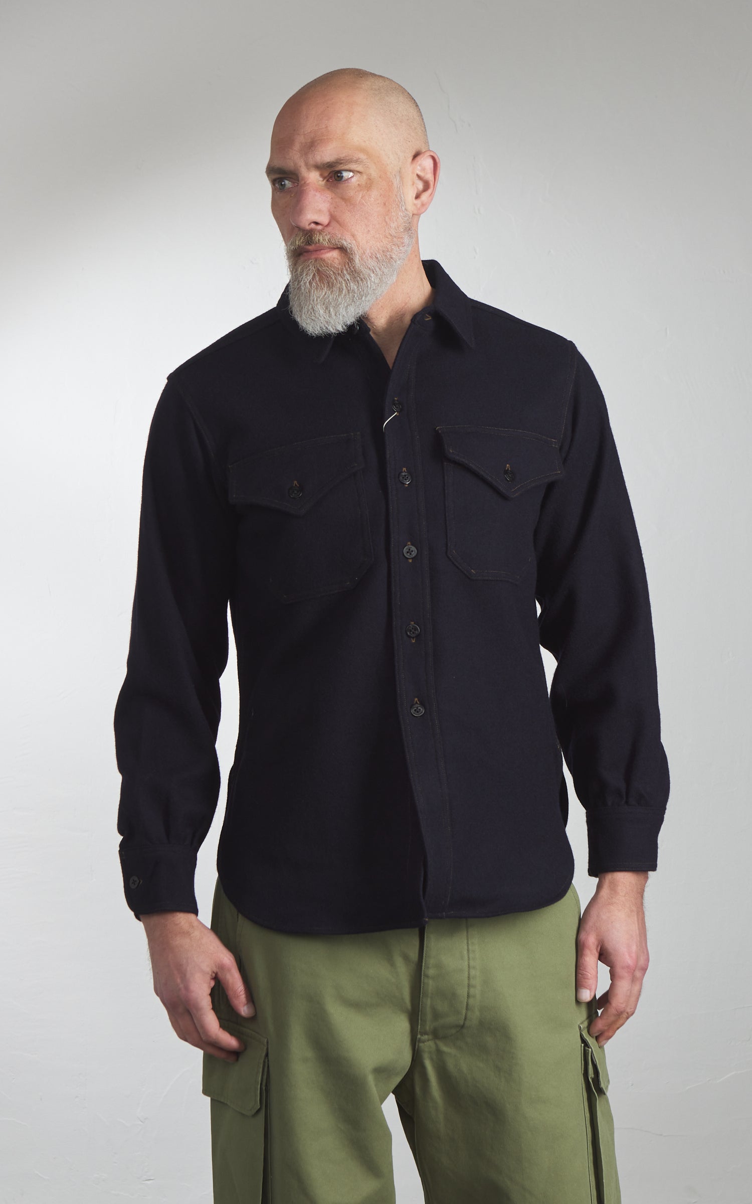 スペシャル　30s CPOシャツ　チンスト　プルオーバー　NAVY Pherrow's 25W-P.30CPO 1930s CPO Shirt Navy