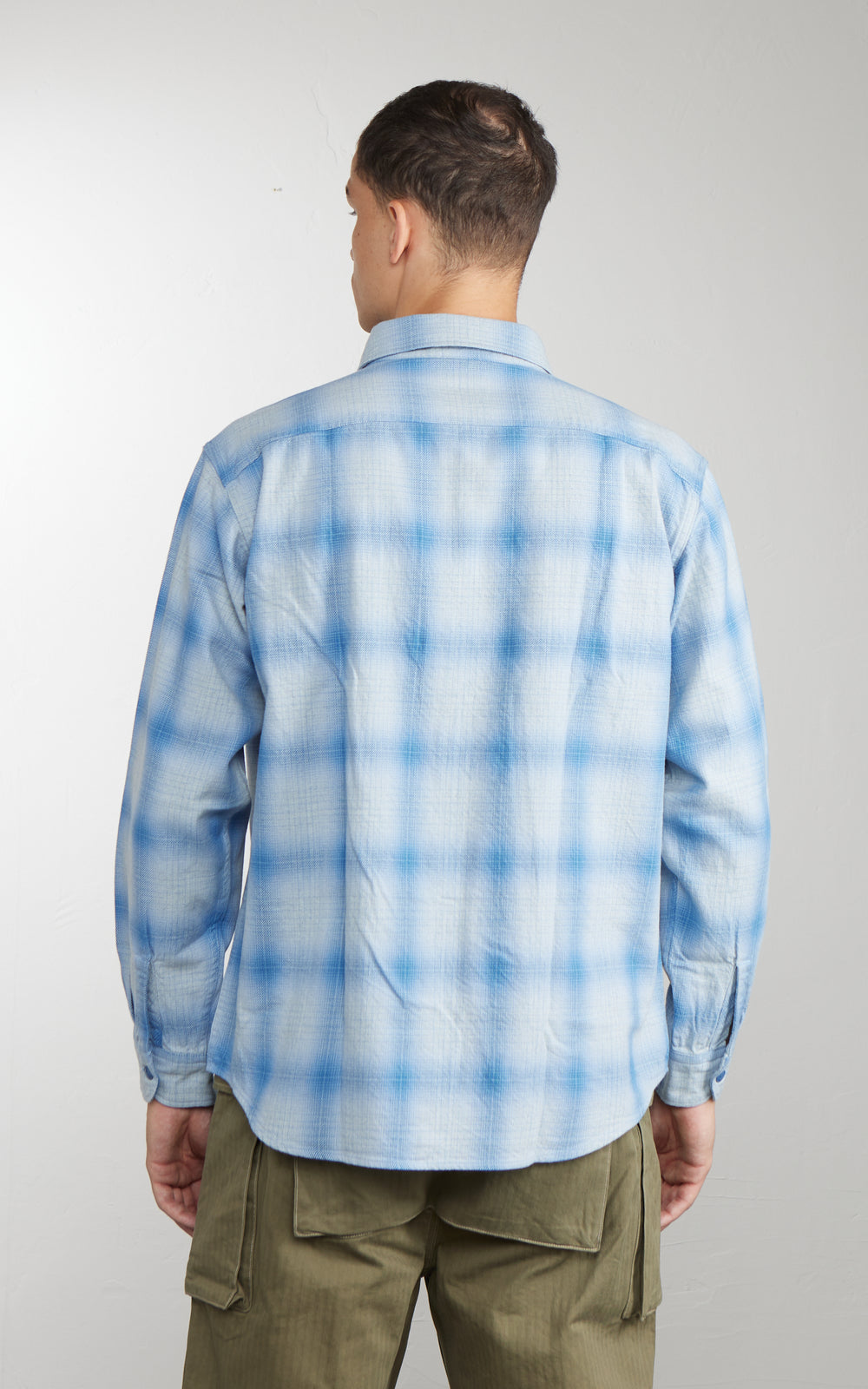 Pherrow's 26S-731SN Ombre-Karo-Flanellhemd Indigo x Sax