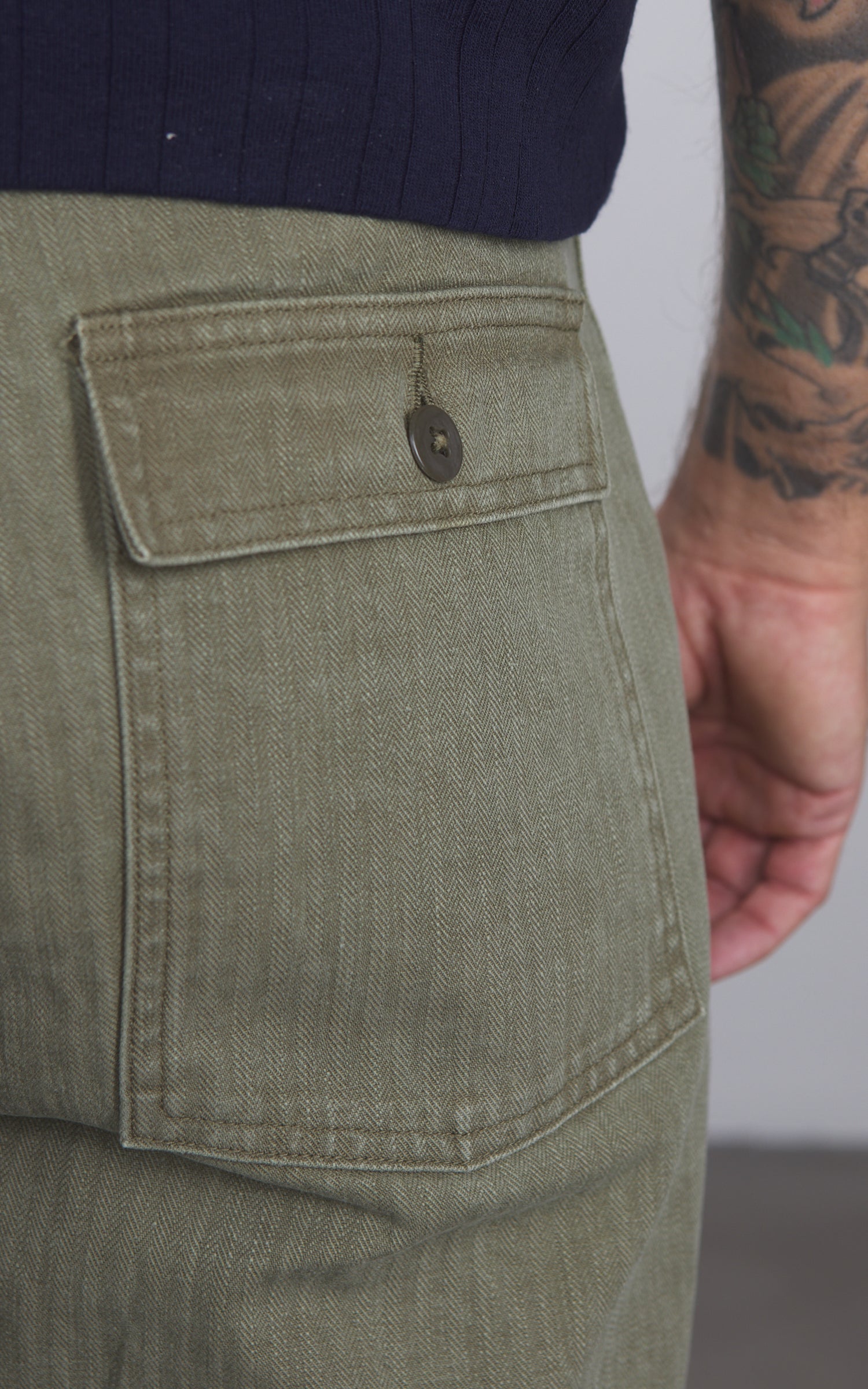 Pherrow's 26S-PUP-H Herringbone Baker Pants Olive
