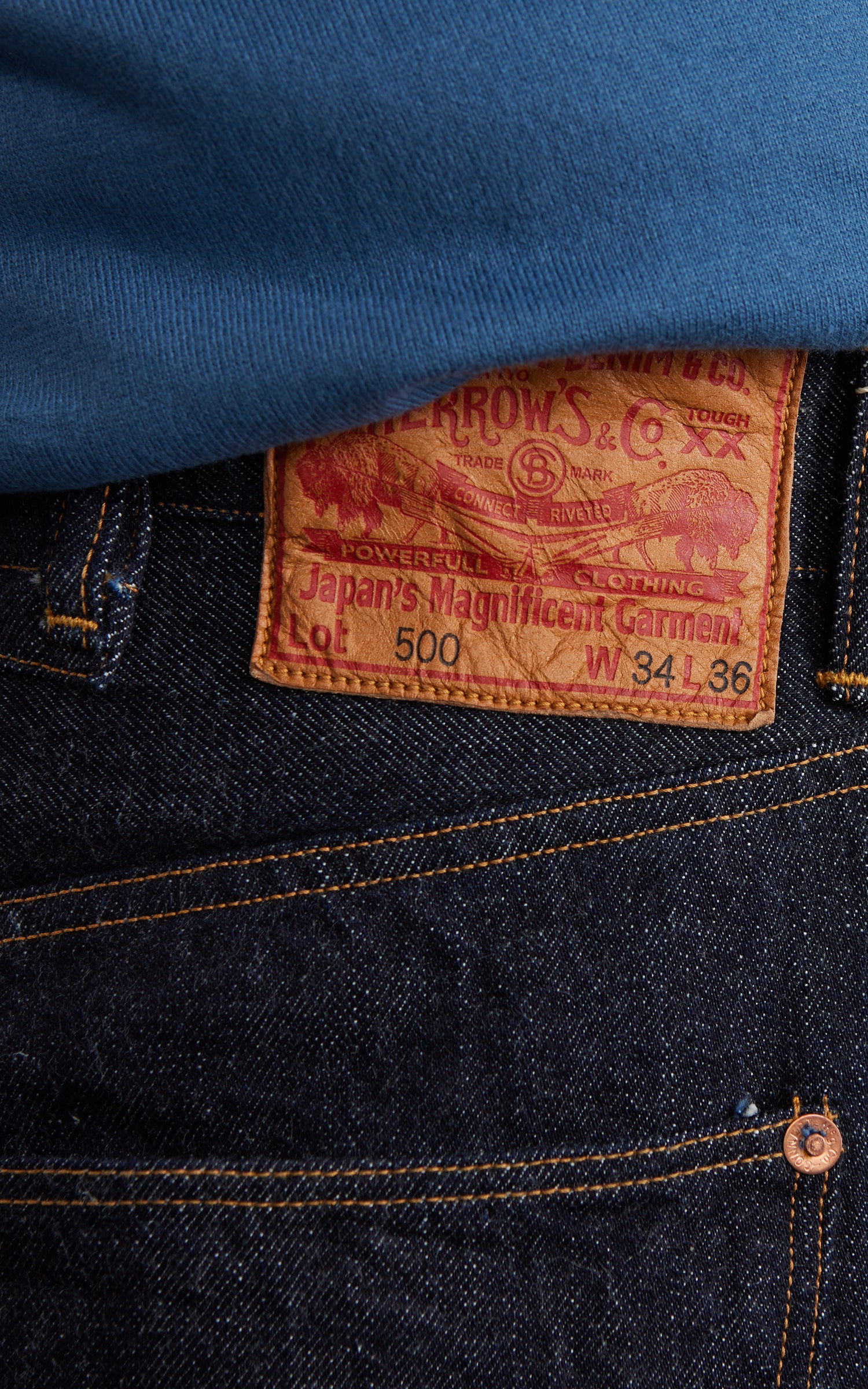 Pherrow's 500SW Wide Straight Selvedge Jeans Indigo 13.5oz