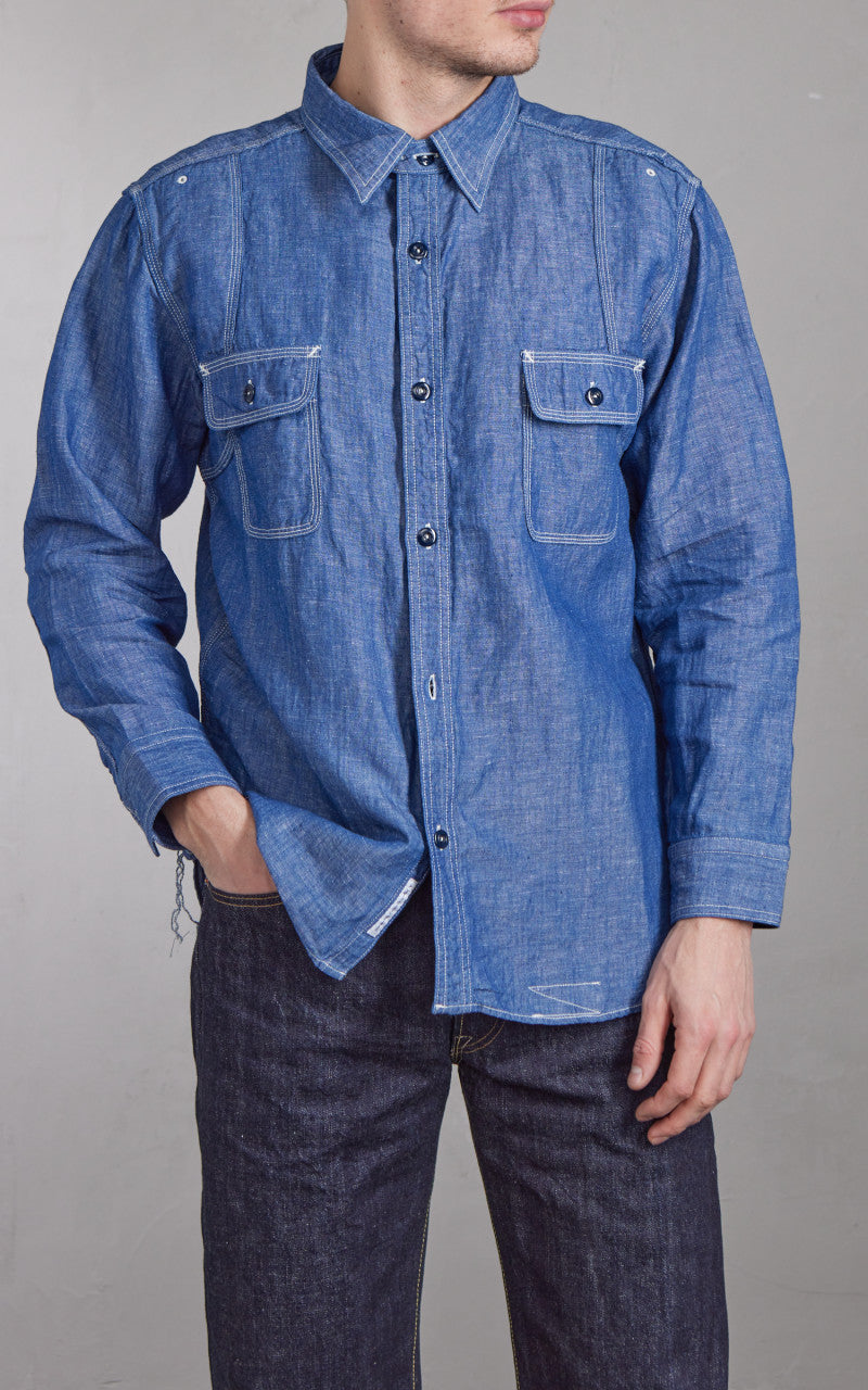 Pherrow’s 770WS Chambray Work Shirt Blue