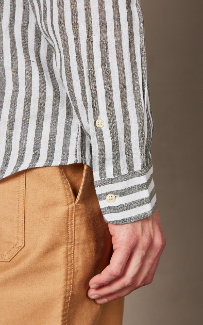 Polo Ralph Lauren Custom Fit Striped Linen Shirt Olive/White