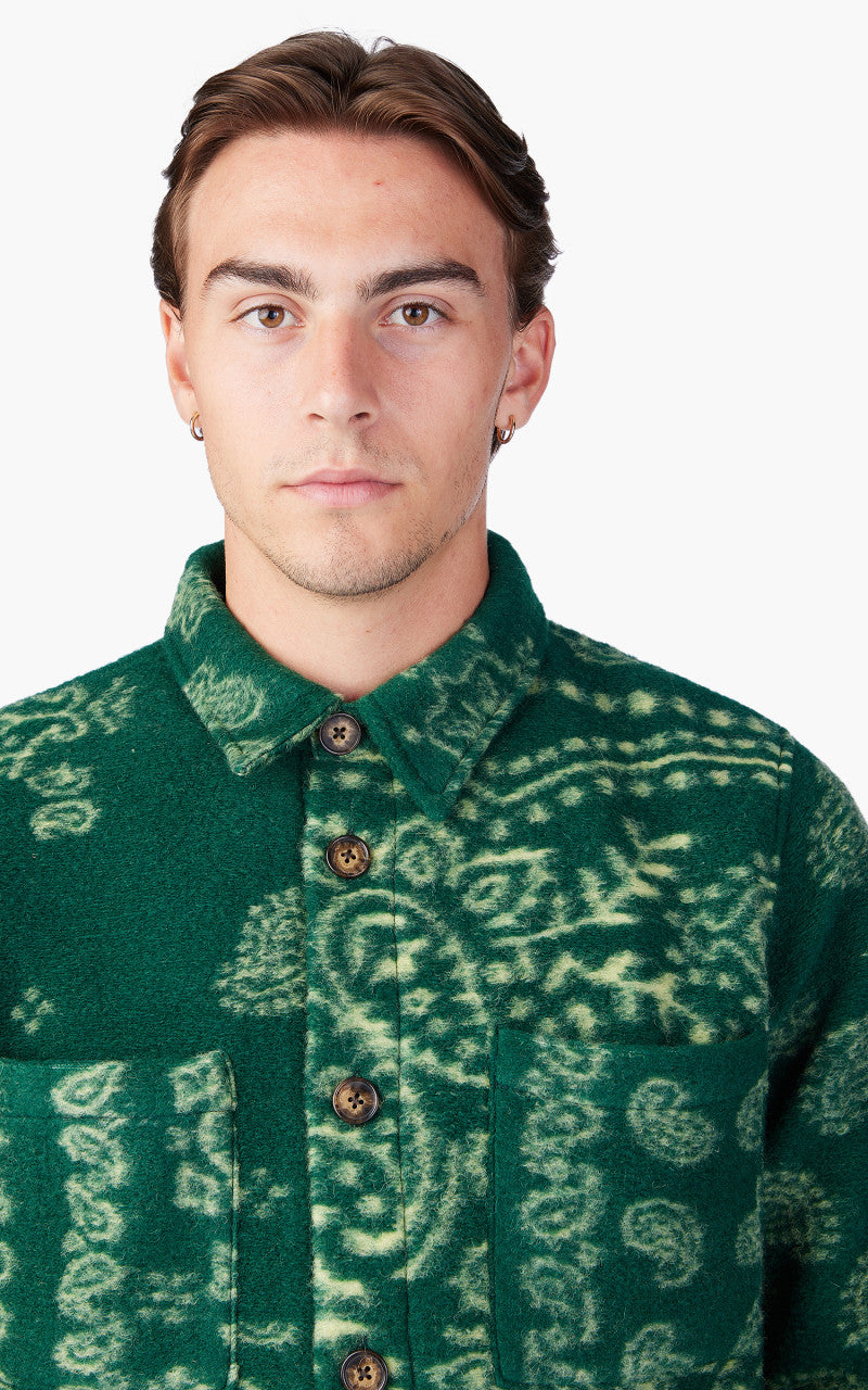Portuguese Flannel Abstract Paisley Overshirt Green