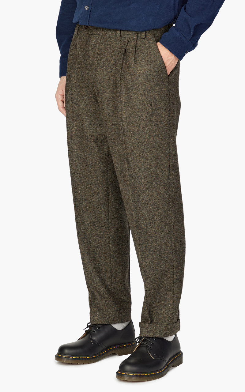 Portuguese Flannel Double Pleat Trousers Forest Green
