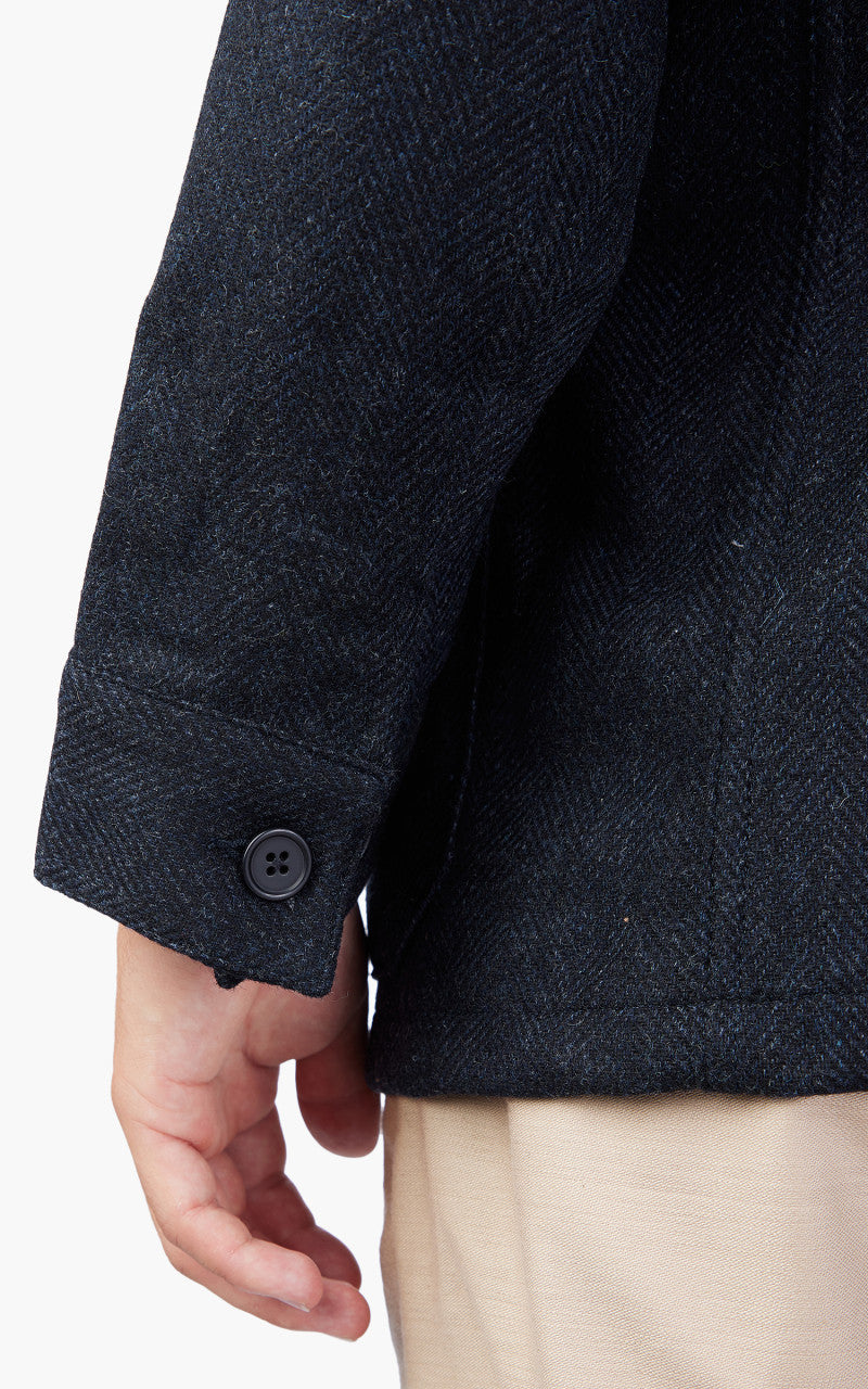 Portuguese Flannel Labura Jacket Herringbone Wool Navy